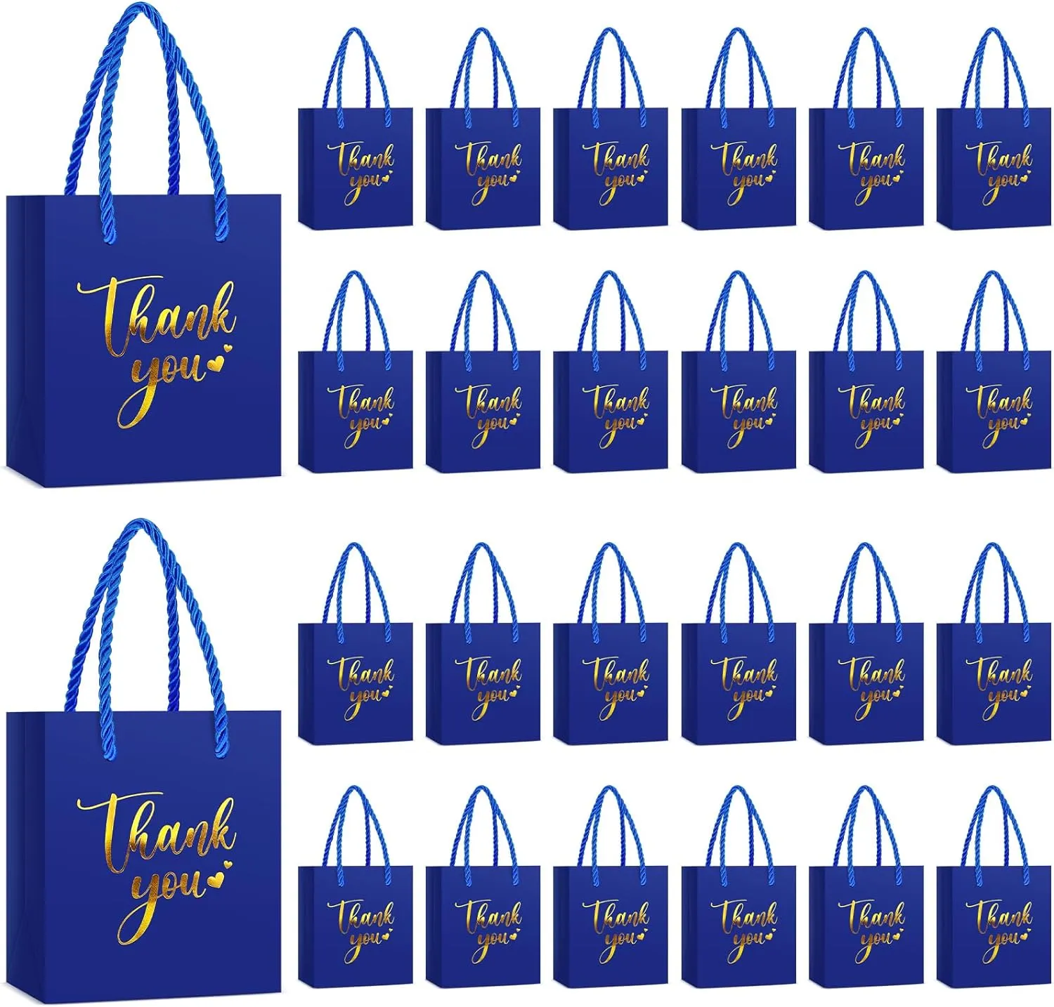 Honoson 30 Pcs Mini Gift Bag with Handle 4 x 2.75 x 4.5'' Small Thank You Paper Bag for Wedding Baby Shower Birthday Graduation Thanksgiving Party Favor Supplies(Dark Blue/Gold)