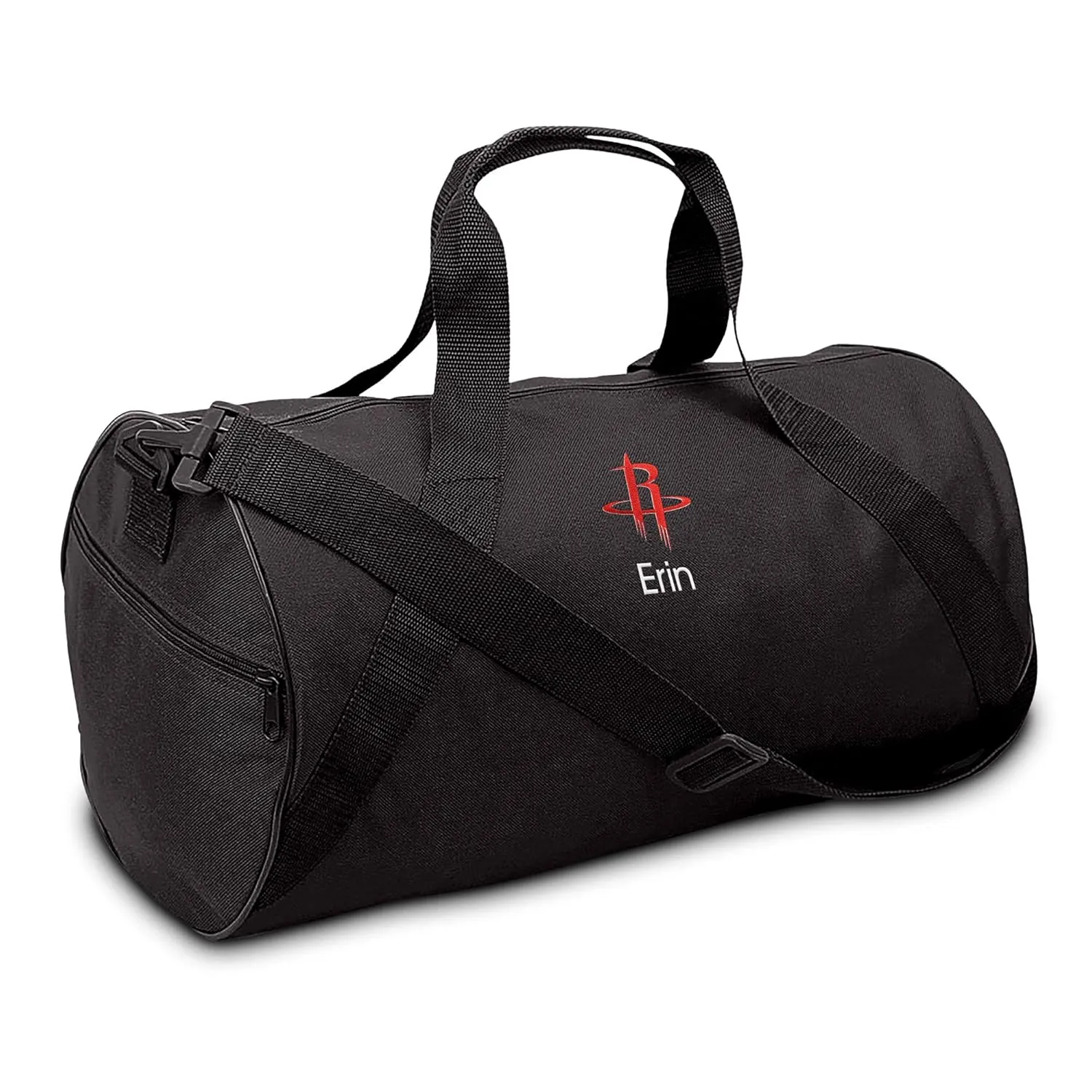Houston Rockets Personalized Duffel Bags for Kids - Official NBA Logo Embroidery, Removable Shoulder Strap, Polyester, 19” x 14” (Black)