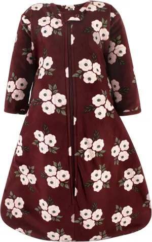 Hudson Baby Unisex Baby Long Sleeve Plush Faux Fur Sleeping Bag, Wearable Blanket, Burgundy Floral, 0-6 Months