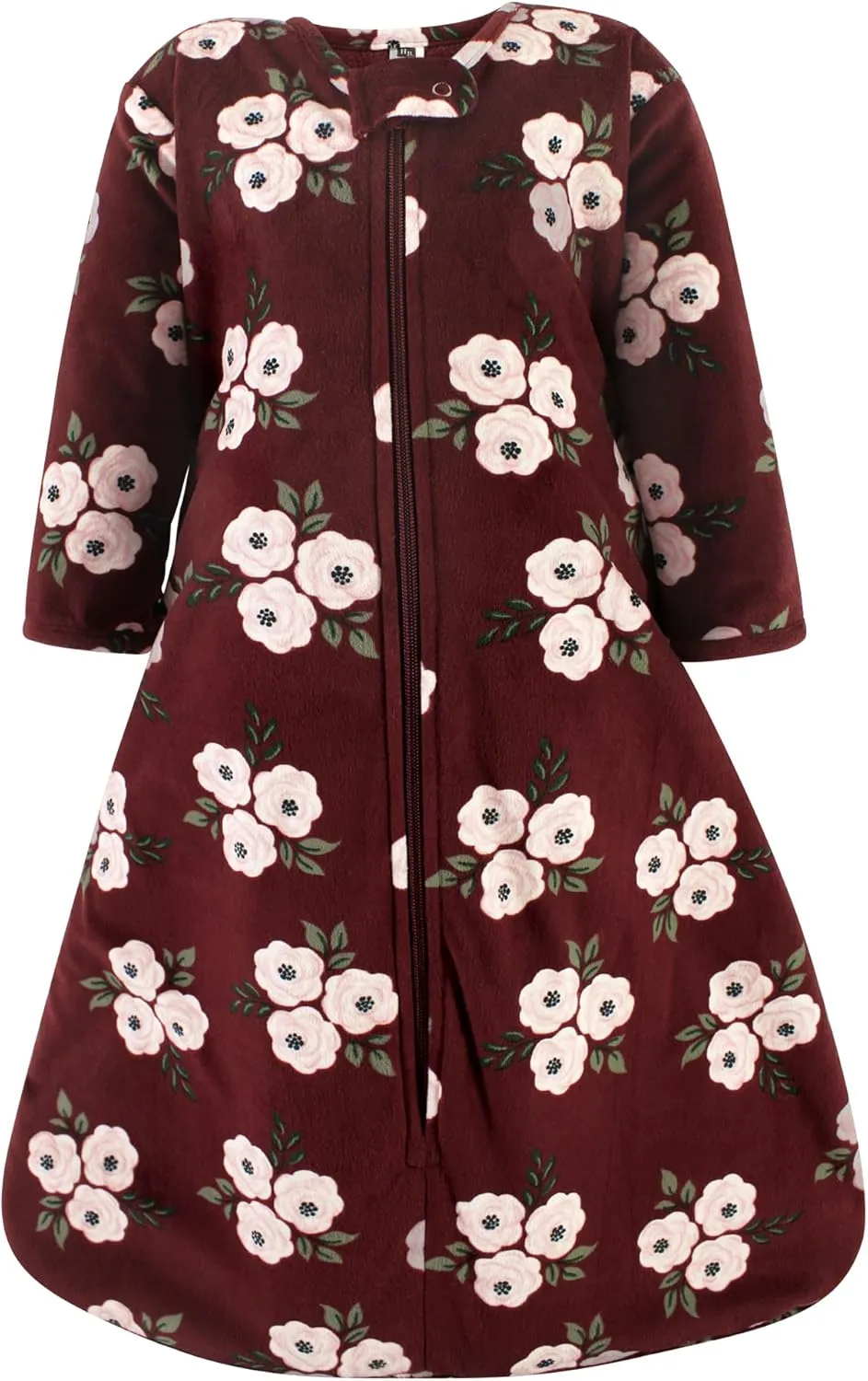 Hudson Baby Unisex Baby Long Sleeve Plush Faux Fur Sleeping Bag, Wearable Blanket, Burgundy Floral, 0-6 Months