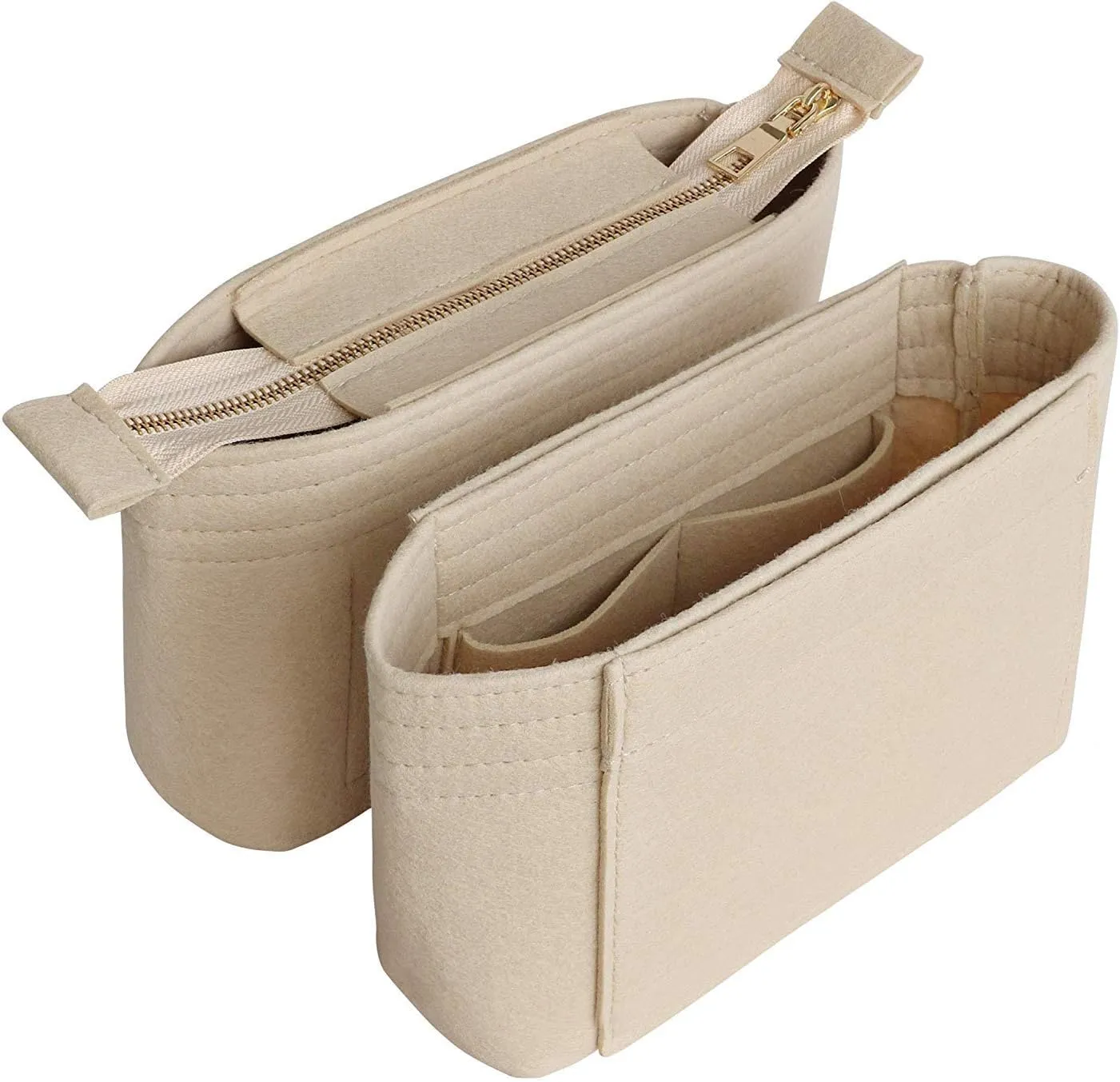 HyFanStr Felt Insert Bag Organizer with Zipper, Small Handbag Purse Organizer Tote Liner Pouch for Women, 2 Piece Set …