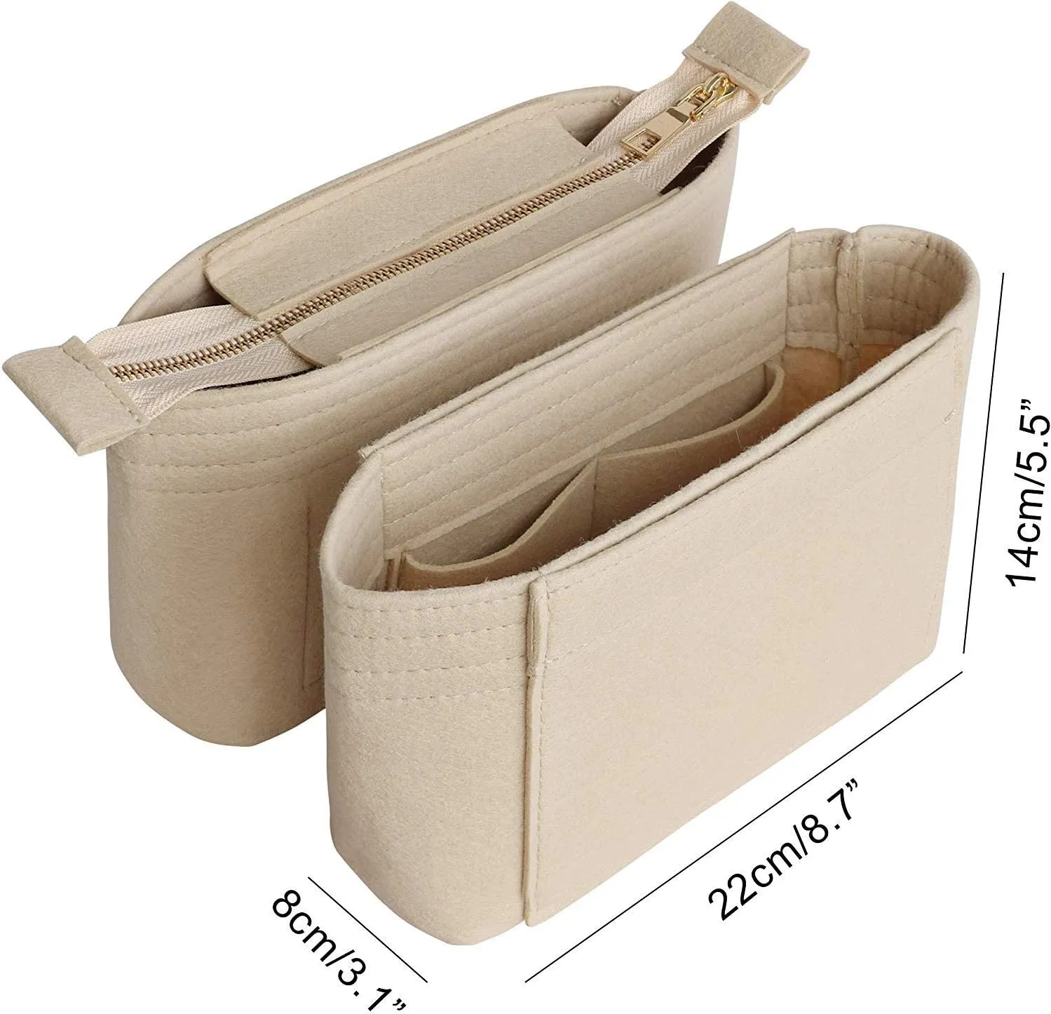 HyFanStr Felt Insert Bag Organizer with Zipper, Small Handbag Purse Organizer Tote Liner Pouch for Women, 2 Piece Set …