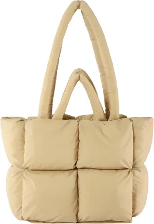 I IHAYNER Puffer Tote Bag for Women Large Quilted Puffy Handbag Lightweight Satchel Purse for Work Travel Padded Shoulder Bag