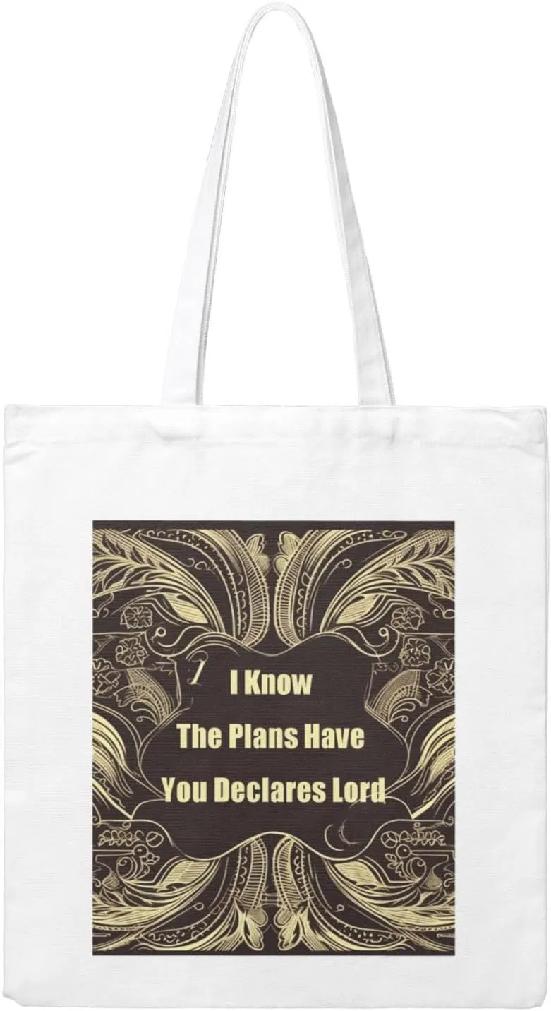 I Know The Plans Have You Declares Lord Large Canvas Tote Bag Cute Travel Shoulder Bag Reusable Washable Shopping Grocery Bags For Women Men