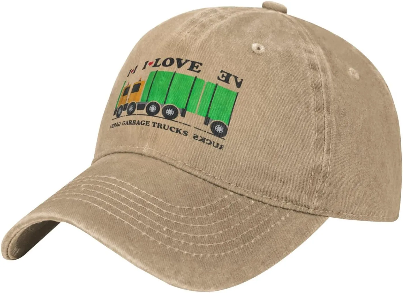 I Love Garbage Trucks Vintage Washed Cotton Baseball Cap, Adjustable Distressed Denim Hat for Men and Women