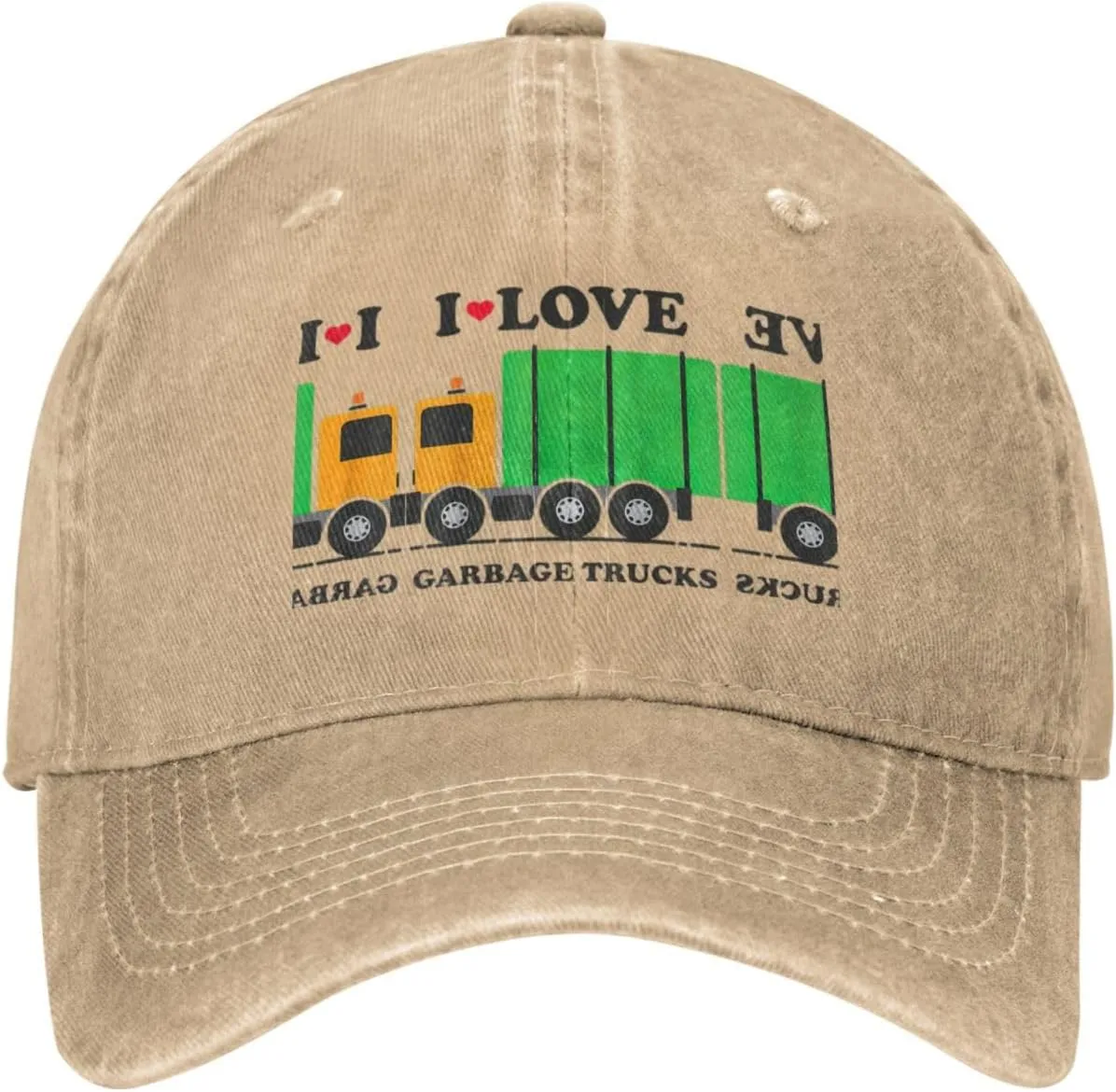 I Love Garbage Trucks Vintage Washed Cotton Baseball Cap, Adjustable Distressed Denim Hat for Men and Women