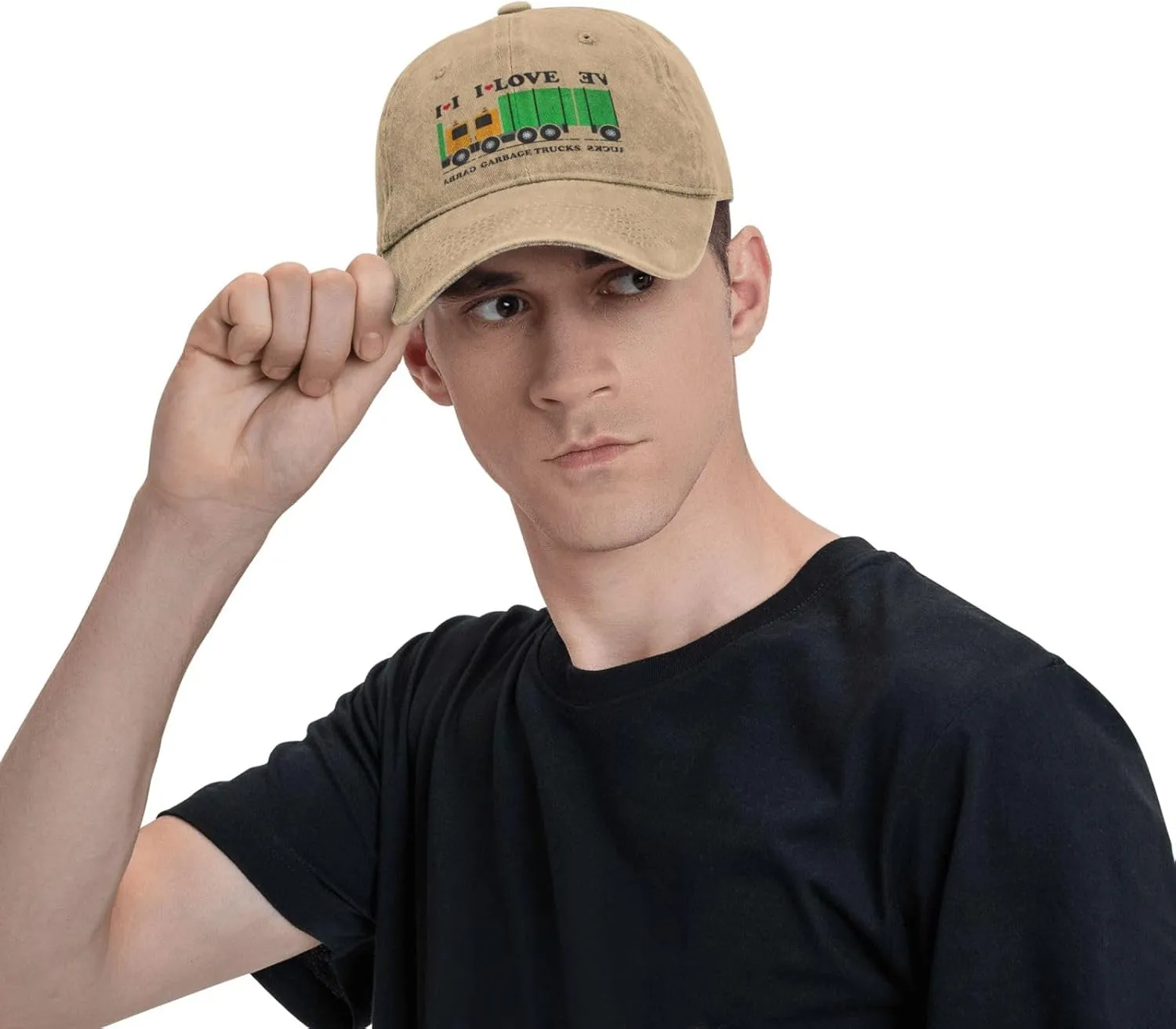 I Love Garbage Trucks Vintage Washed Cotton Baseball Cap, Adjustable Distressed Denim Hat for Men and Women