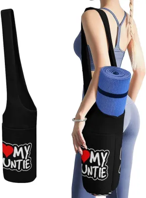 I Love My Auntie Lightweight Yoga Mat Bag with Pockets Portable Canvas Carrying Shoulder Bags for Women Men