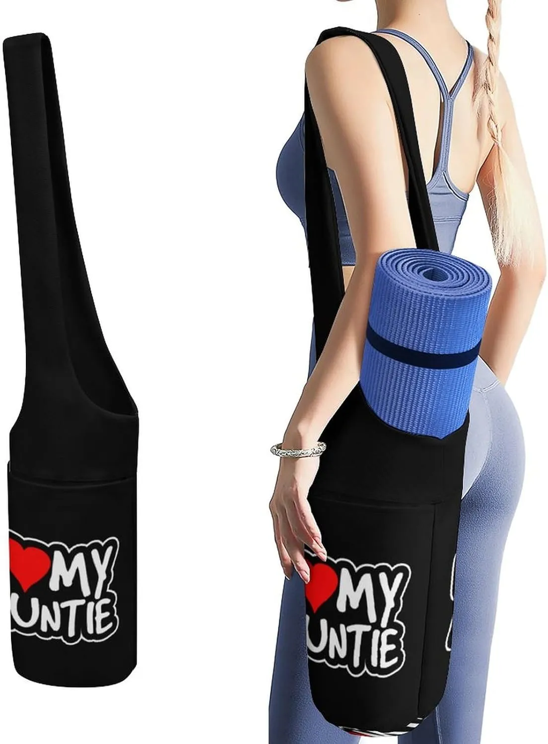 I Love My Auntie Lightweight Yoga Mat Bag with Pockets Portable Canvas Carrying Shoulder Bags for Women Men