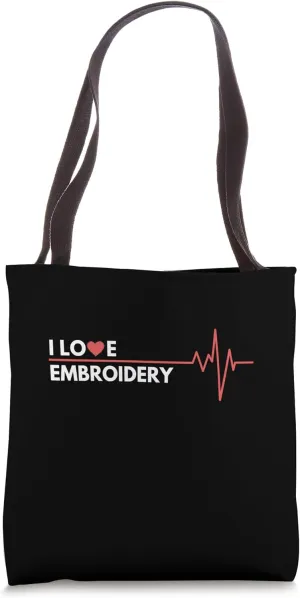 I Love My Favorite Hobby embroidery Heartbeat Tote Bag