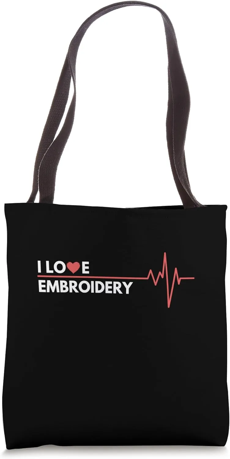 I Love My Favorite Hobby embroidery Heartbeat Tote Bag