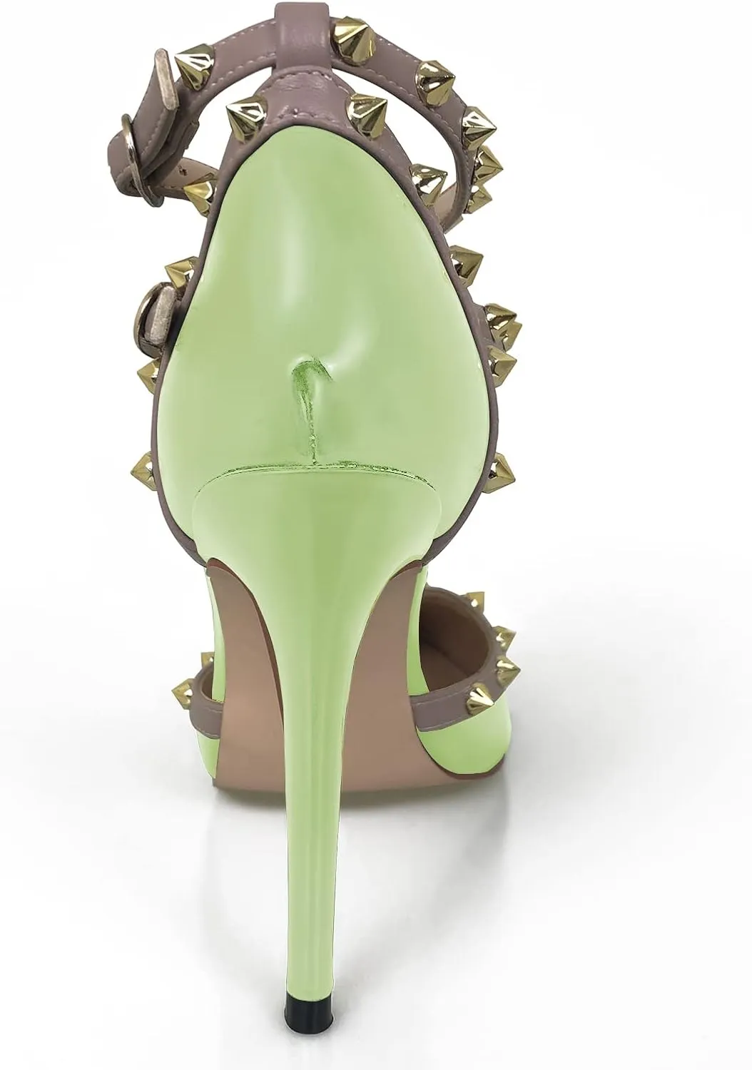 iadore Vegan Shoes 10 cm/3.94 inch Rivet Pearl Sandals for Women Party Ankle T Strap Sexy Ladies Studded Pumps Heeled Sandals