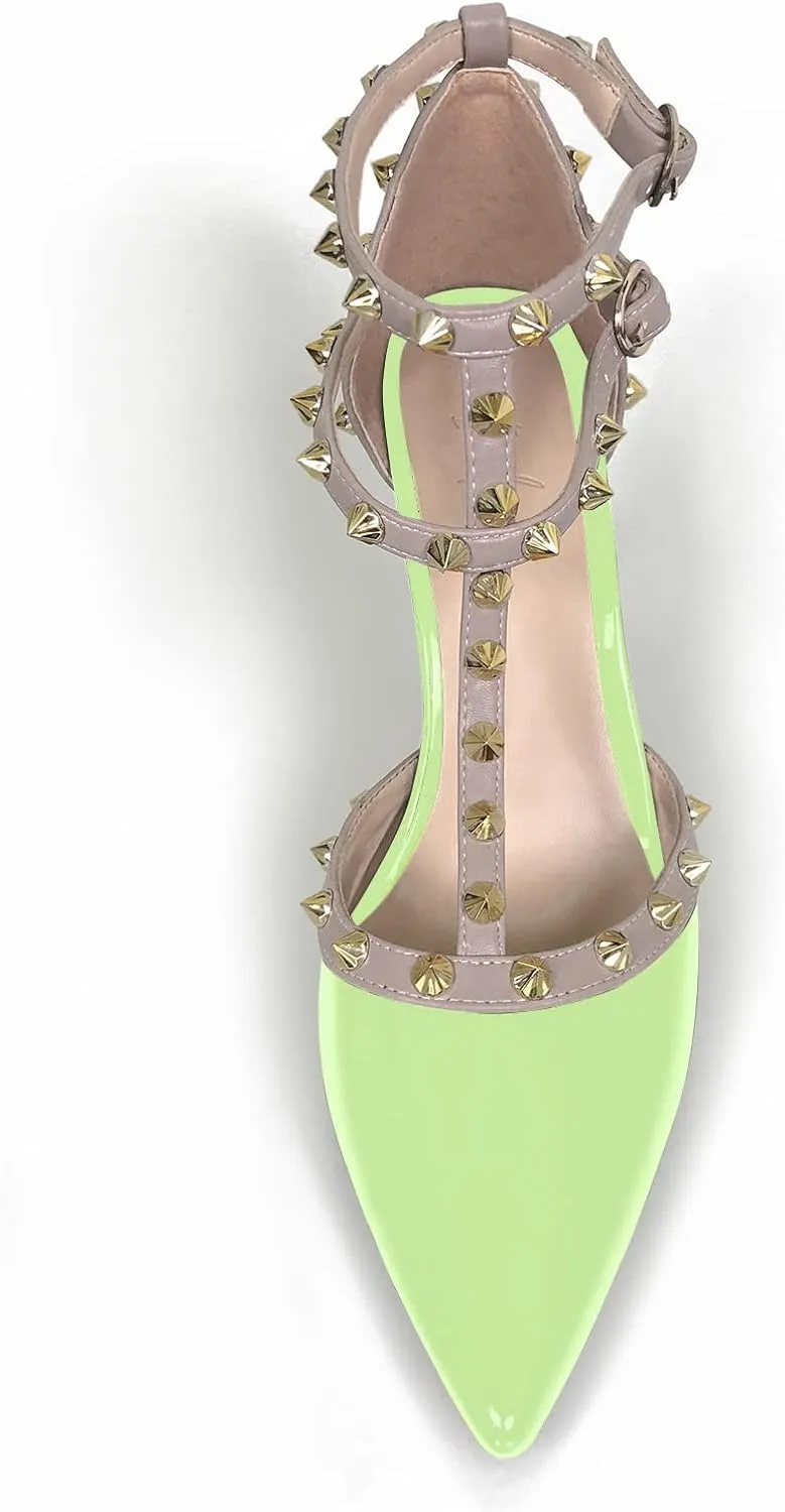 iadore Vegan Shoes 10 cm/3.94 inch Rivet Pearl Sandals for Women Party Ankle T Strap Sexy Ladies Studded Pumps Heeled Sandals