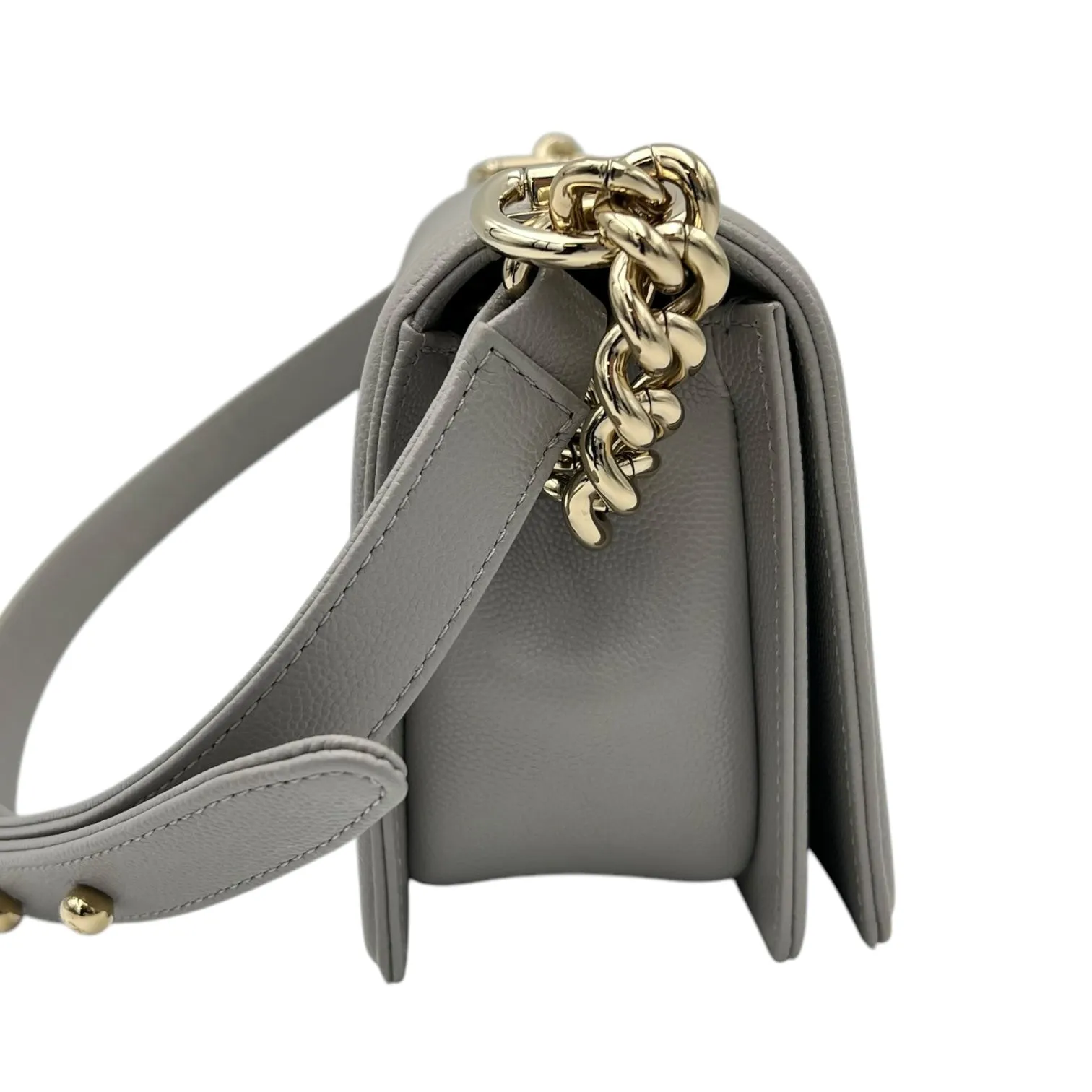 in Grey Cutting-edge features Chevron Shoulder Small hardware Bag Boy Proven track record Quilted Caviar Leather, Gold