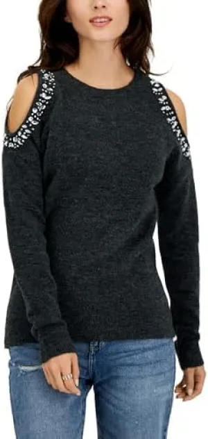 I.N.C. INTERNATIONAL CONCEPTS Womens Jewel Studded Cold Shoulder Sweater