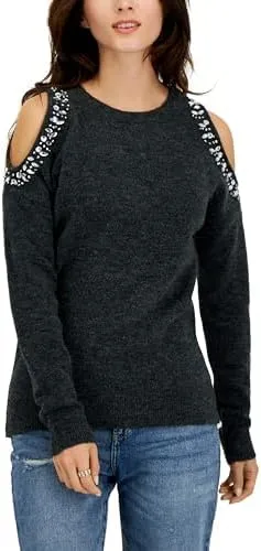 I.N.C. INTERNATIONAL CONCEPTS Womens Jewel Studded Cold Shoulder Sweater