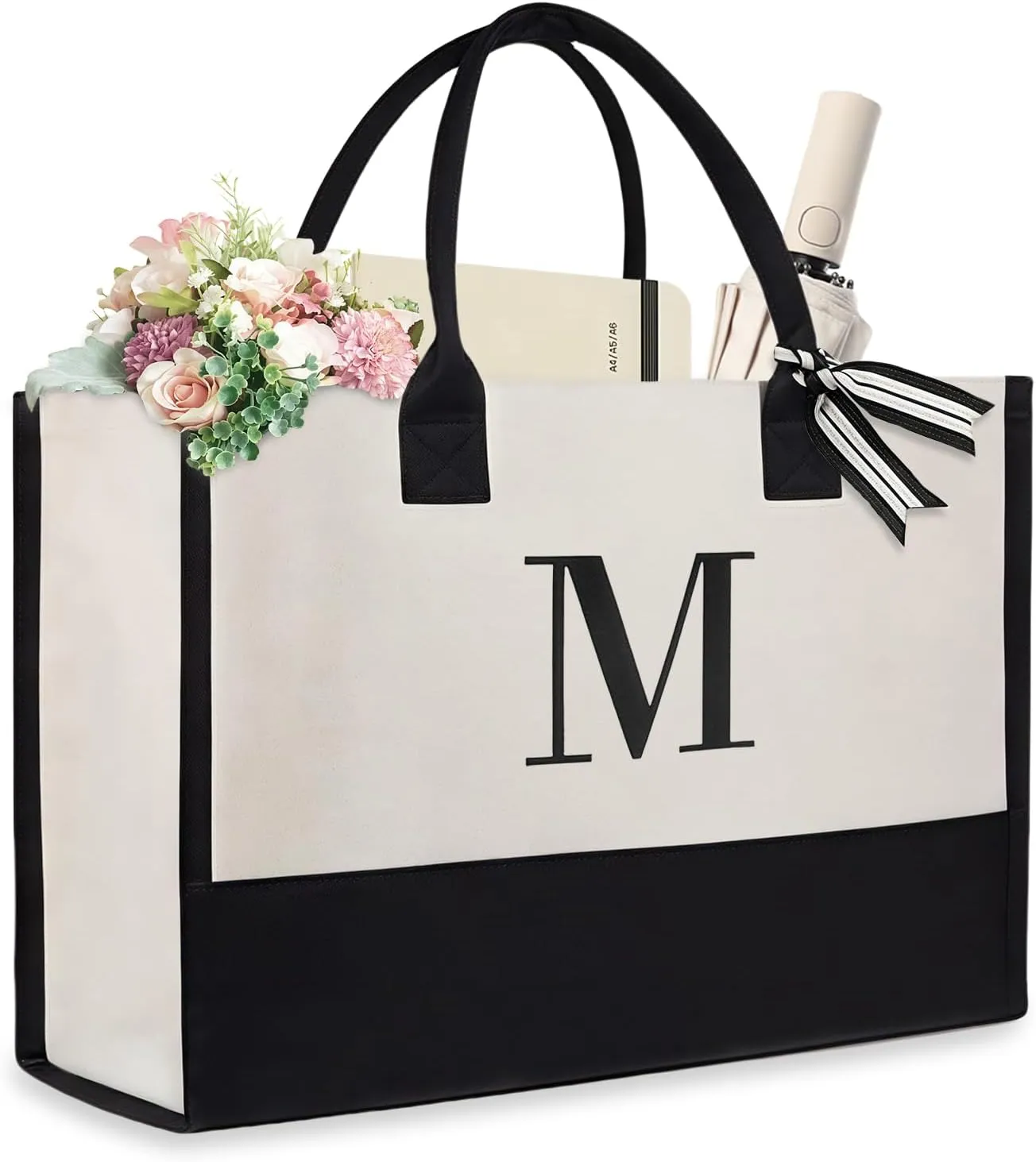 Initial Canvas Beach Bag, Canvas Tote Bag, Work Tote Bag, Reusable Grocery Bags, Personalized Gifts for Mom Friends