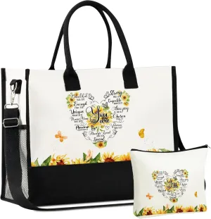 InnoBeta Christian Gifts for Women Canvas Tote Bag, Christian Gifts Tote with Top Zipper Closure and Shoulder Strap for Birthday, Mother's Day, Christmas