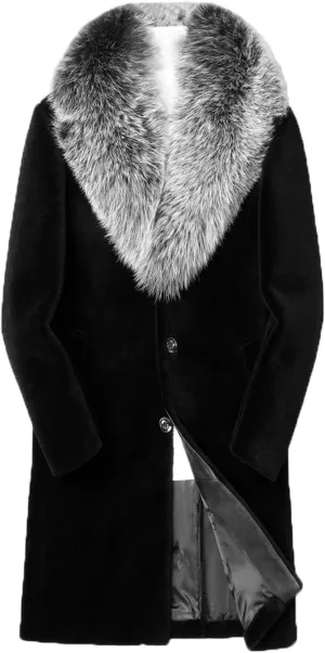 INVACHI Men's Faux Fur Coat Winter Long Faux Mink Coat Fluffy Thick Trench Coat for Men