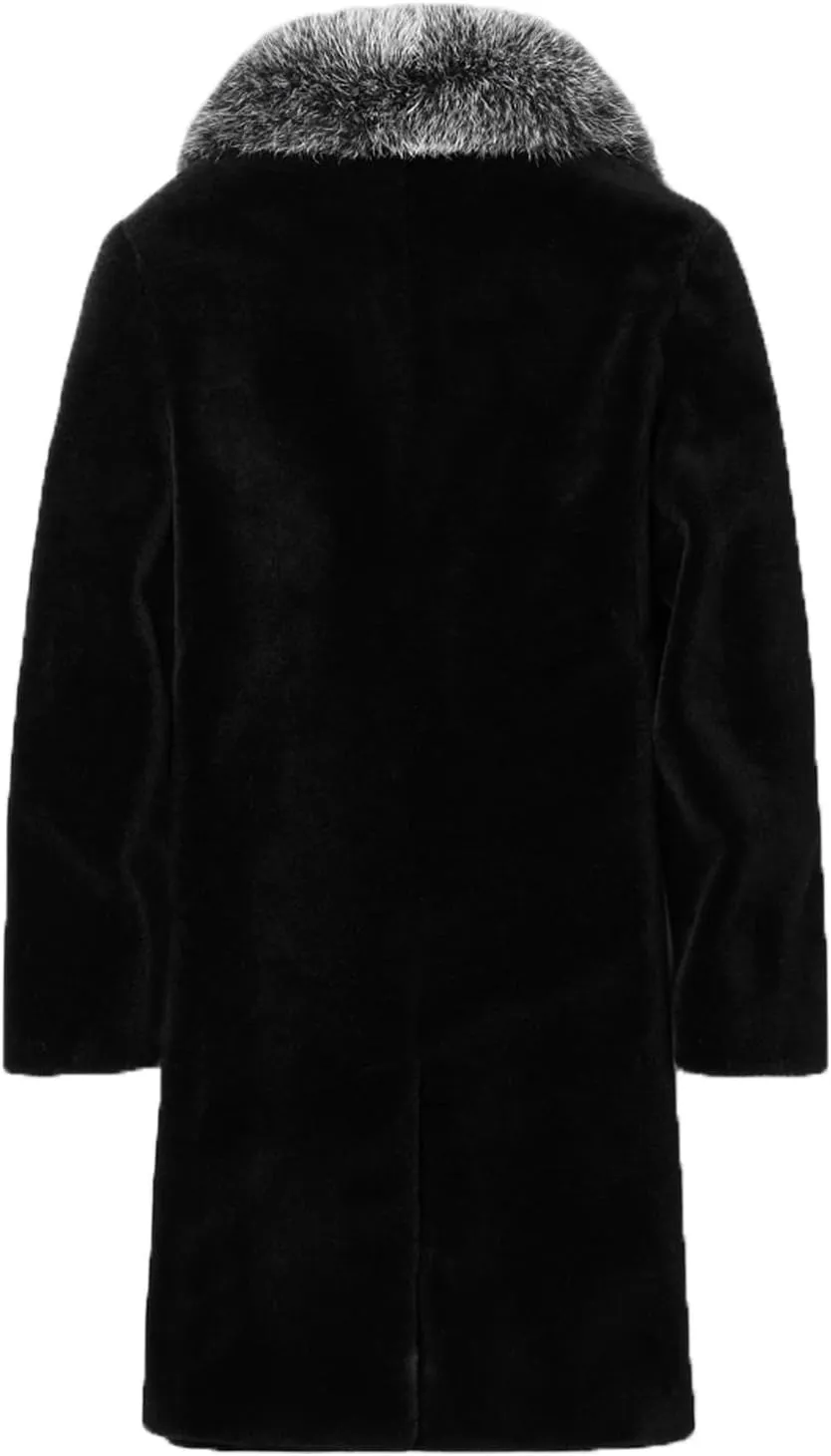 INVACHI Men's Faux Fur Coat Winter Long Faux Mink Coat Fluffy Thick Trench Coat for Men