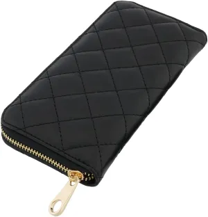 Italian Genuine Leather Quilted Wallet For Women Credit Card Organizer - Black