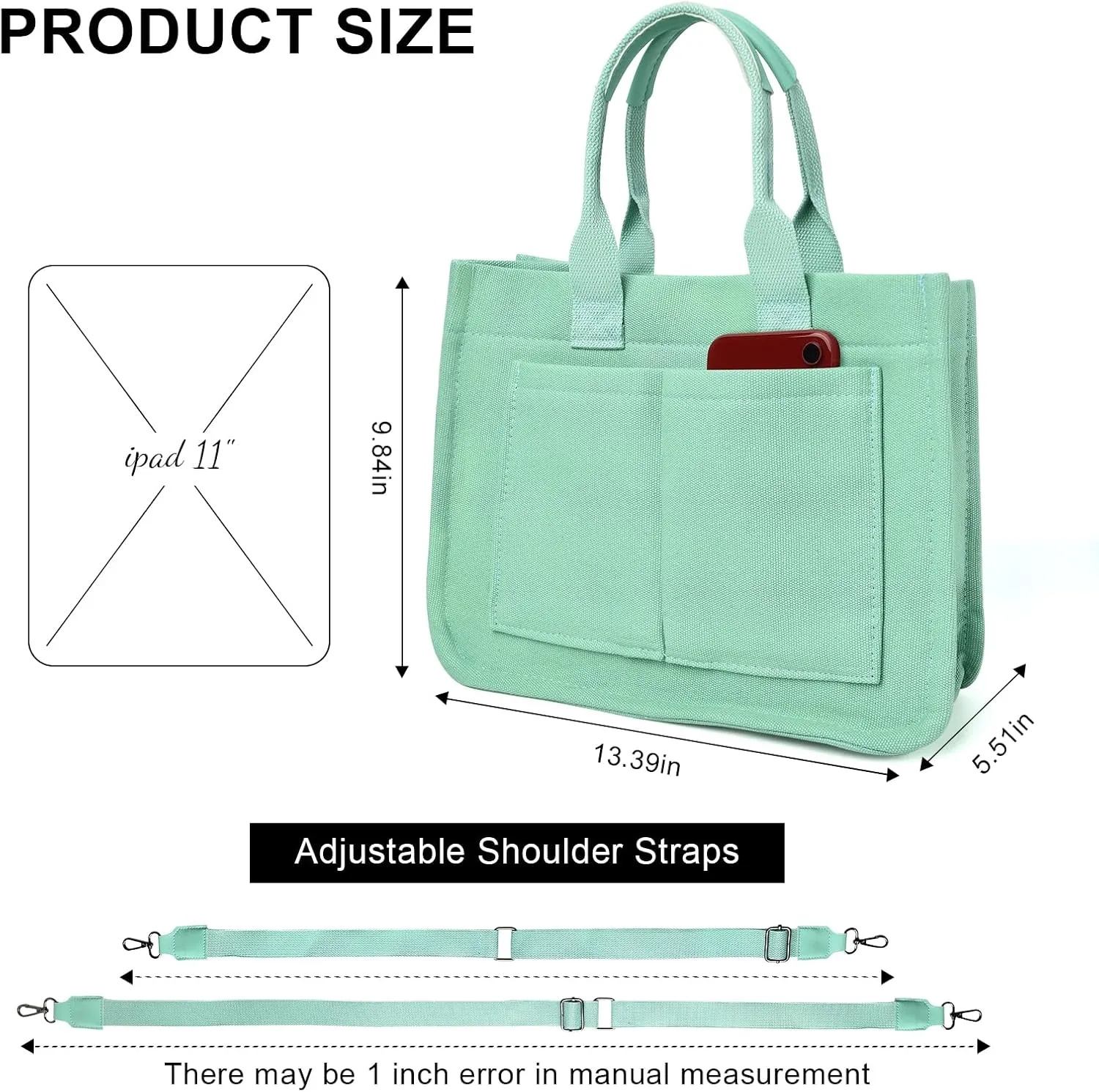 IwIeIaIrI Canvas Tote Bag for Women with Multi Pockets,Trendy Shoulder Handbag with Compartments for shopping,Work,Beach