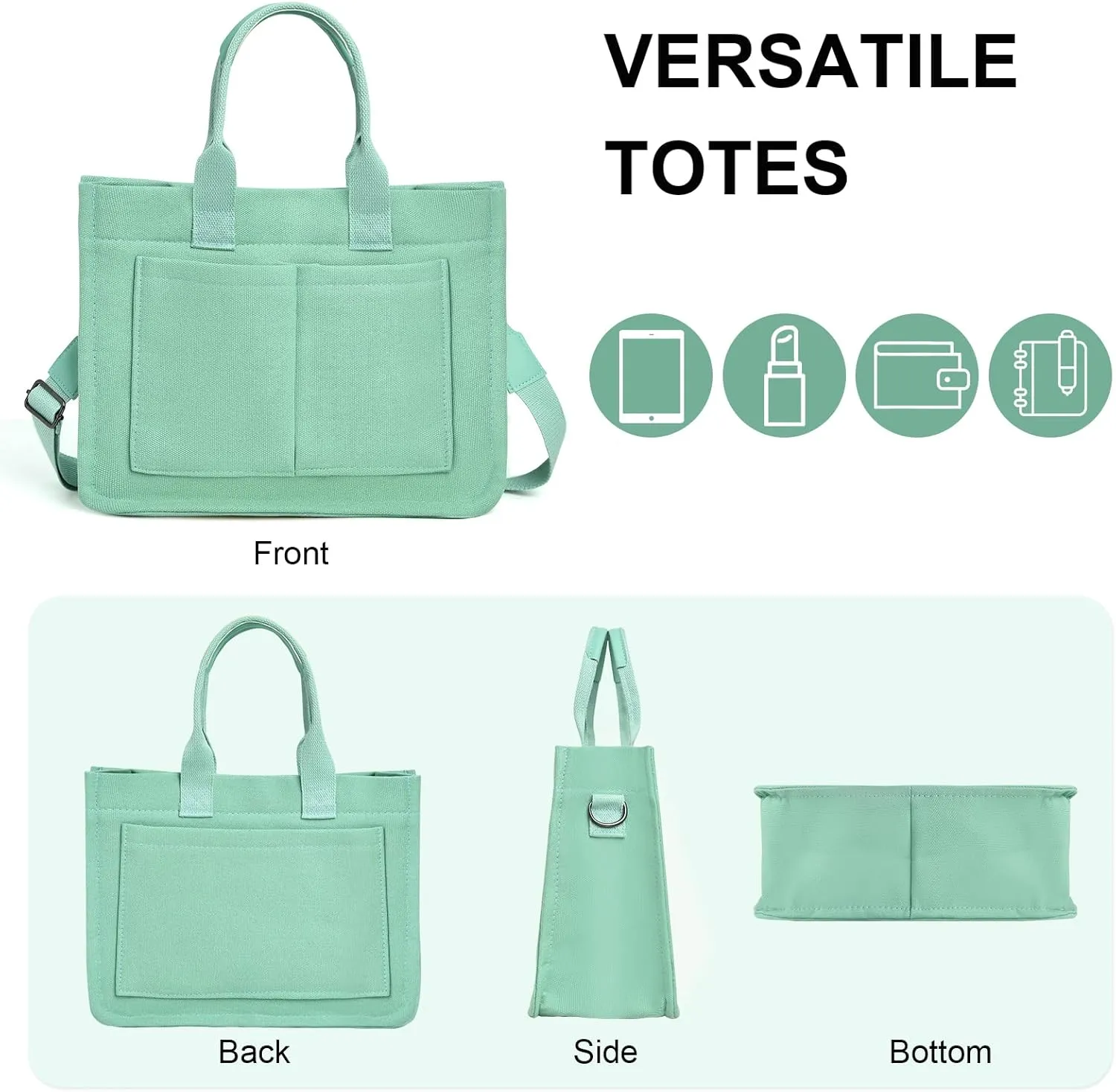 IwIeIaIrI Canvas Tote Bag for Women with Multi Pockets,Trendy Shoulder Handbag with Compartments for shopping,Work,Beach