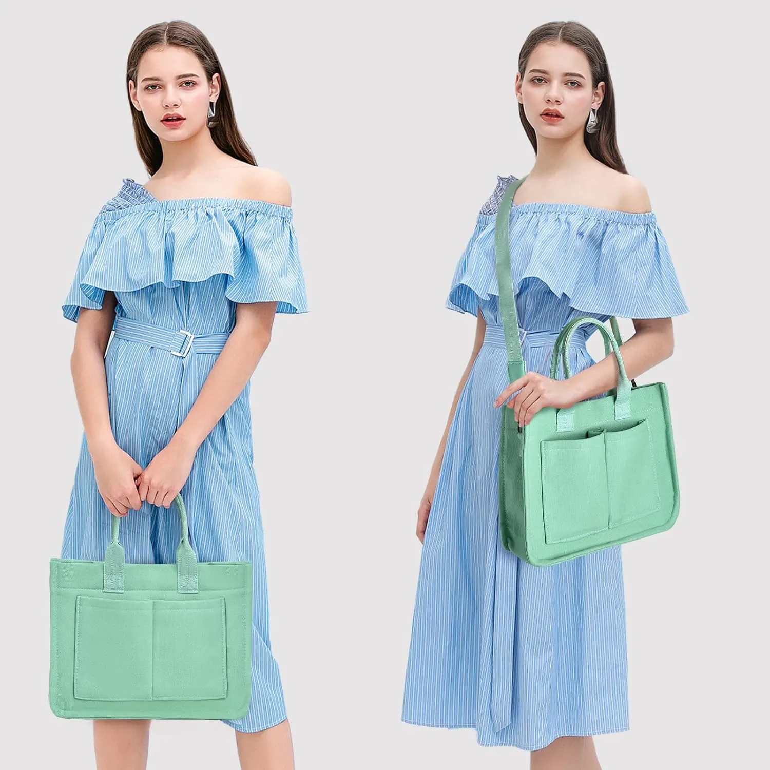 IwIeIaIrI Canvas Tote Bag for Women with Multi Pockets,Trendy Shoulder Handbag with Compartments for shopping,Work,Beach