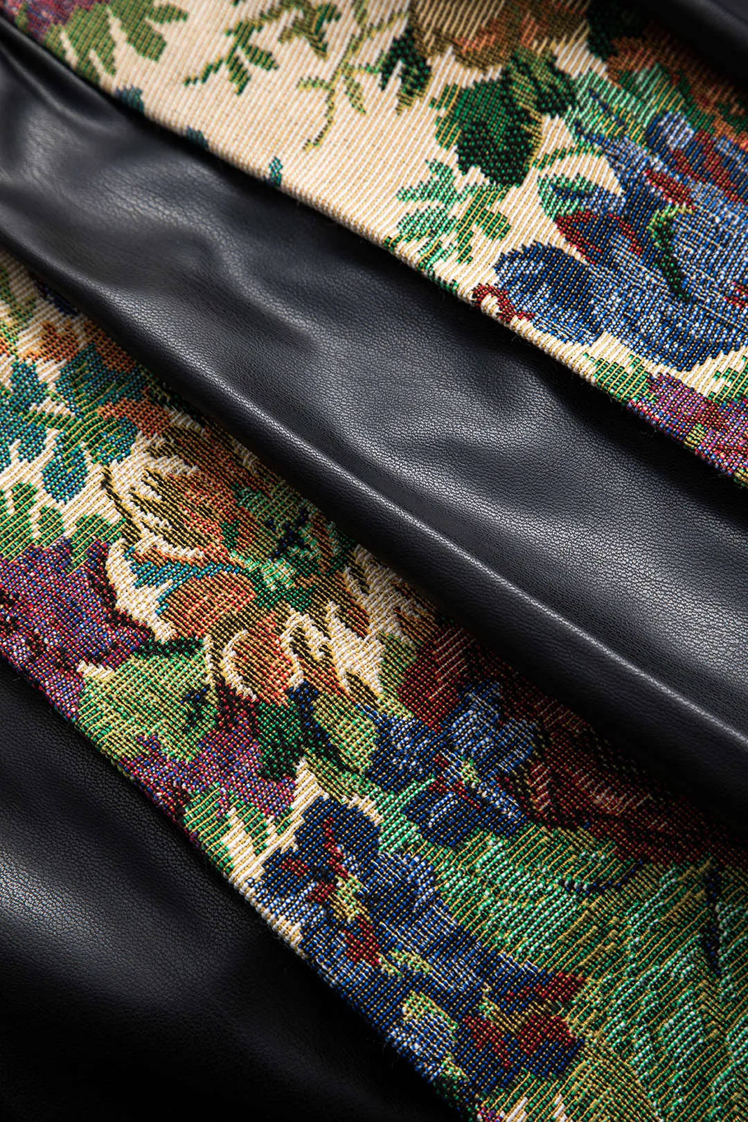 Jacquard Faux Leather Patchwork Skirt