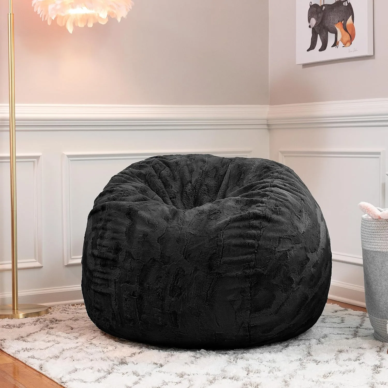 Jaxx Saxx 3 Foot Bean Bag Chair - Faux Fur, Black