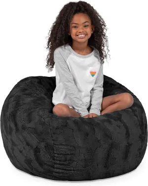 Jaxx Saxx 3 Foot Bean Bag Chair - Faux Fur, Black