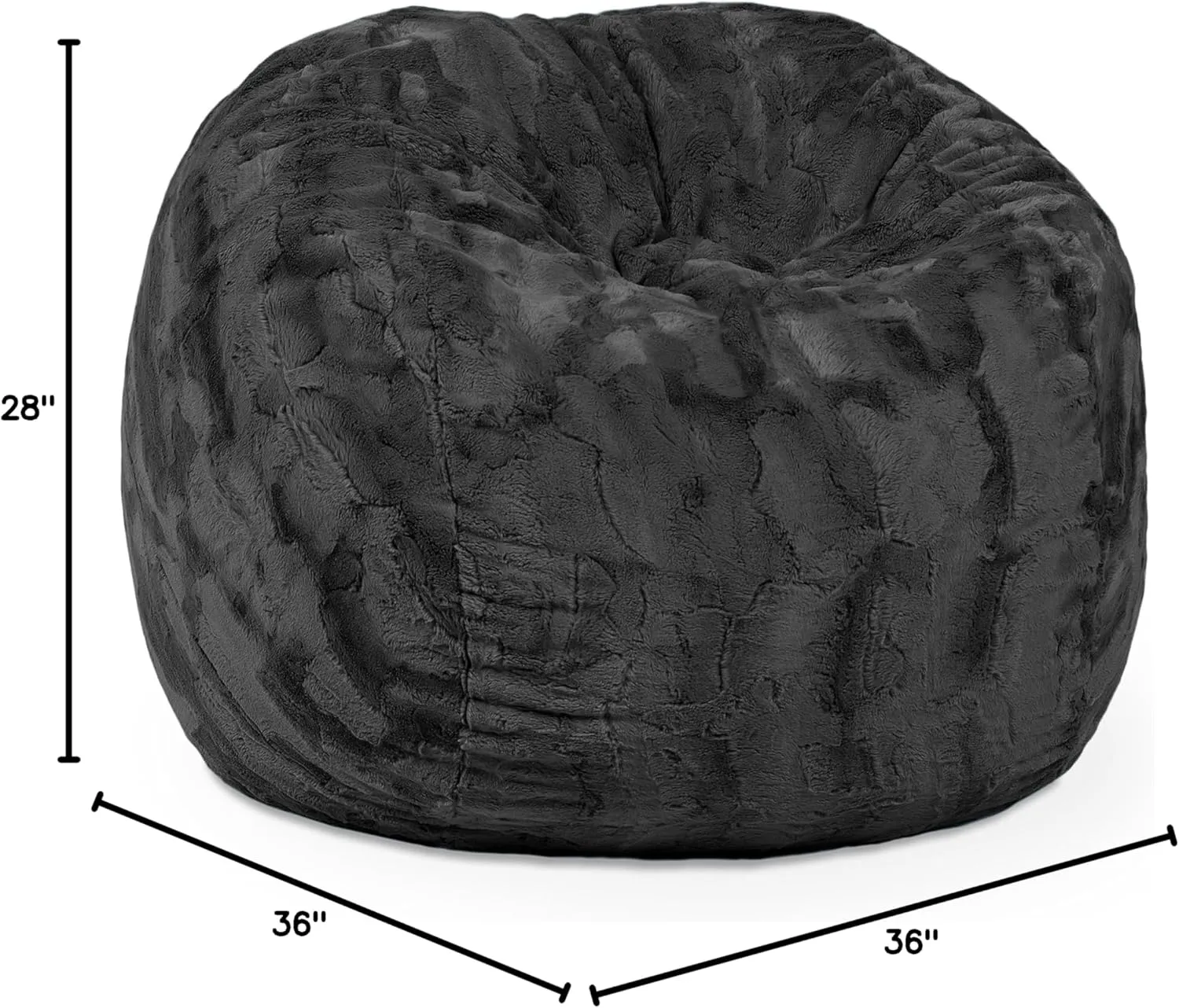 Jaxx Saxx 3 Foot Bean Bag Chair - Faux Fur, Black