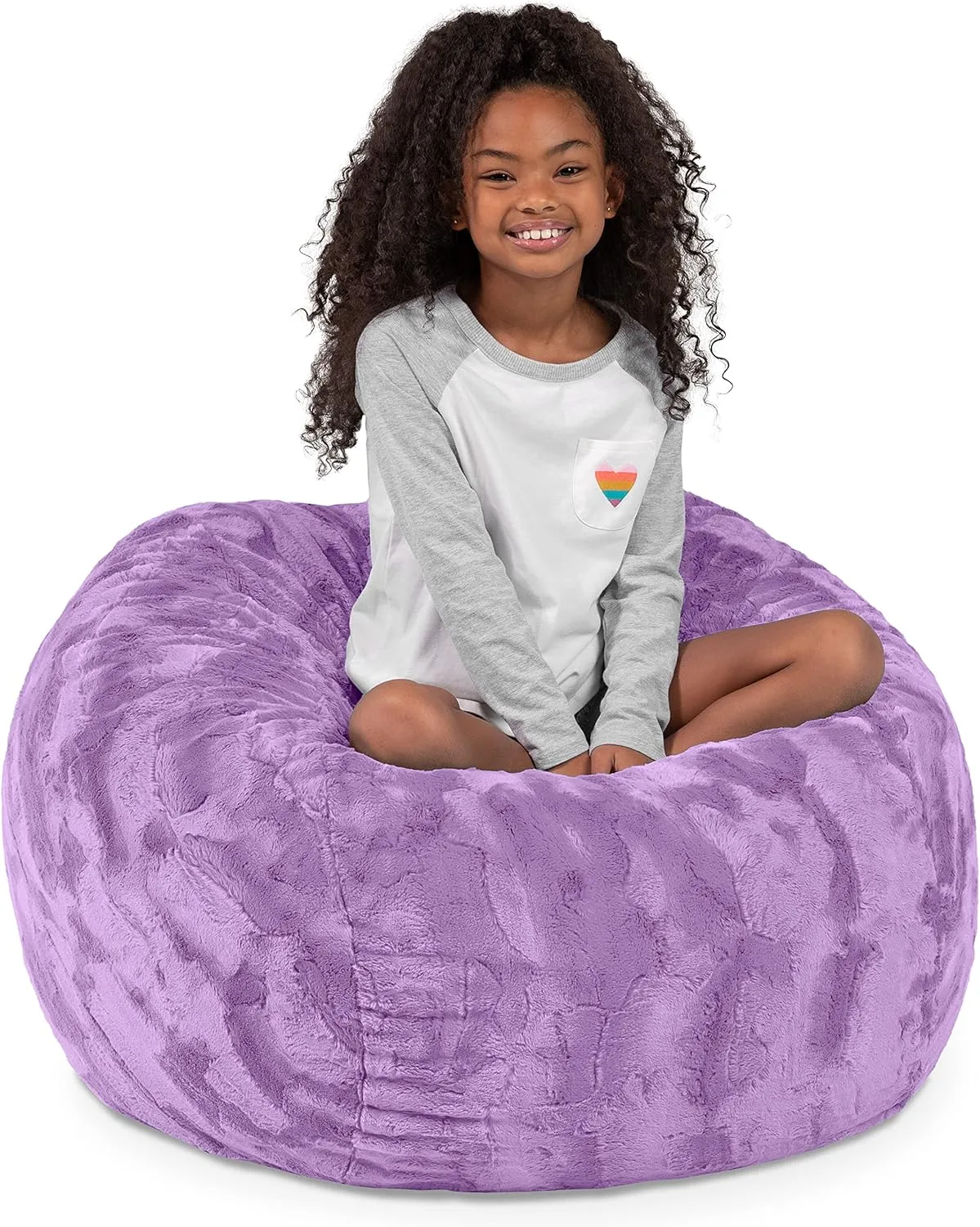 Jaxx Saxx 3 Foot Bean Bag Chair - Faux Fur - Fun Colors, Bellflower Purple