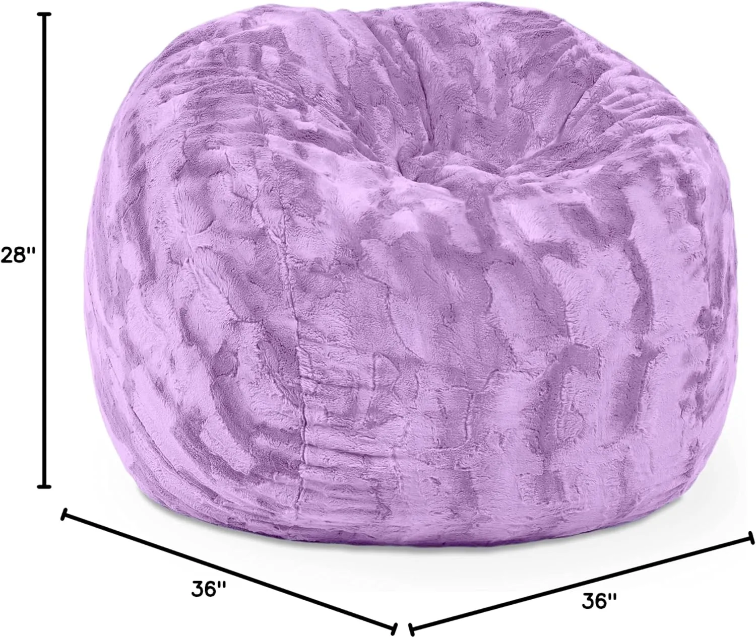Jaxx Saxx 3 Foot Bean Bag Chair - Faux Fur - Fun Colors, Bellflower Purple