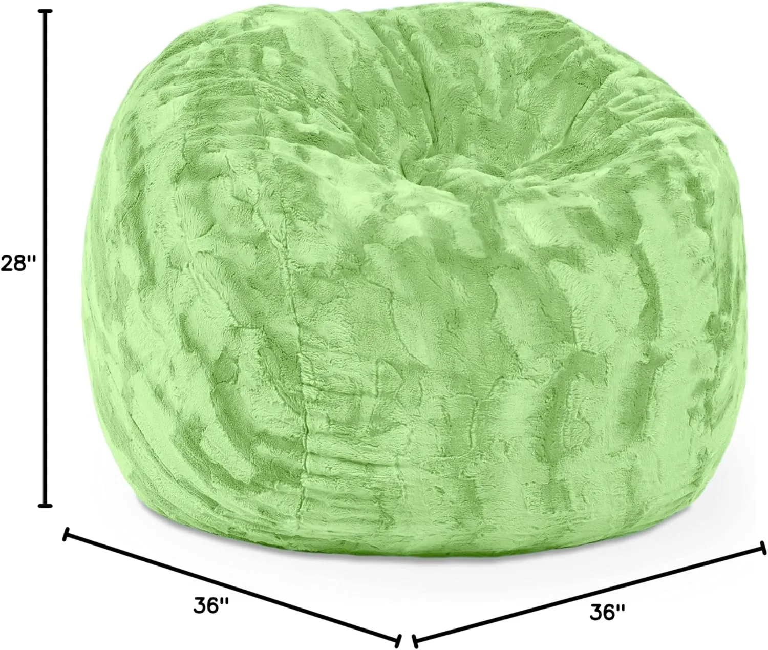 Jaxx Saxx 3 Foot Bean Bag Chair - Faux Fur - Fun Colors, Lime Green