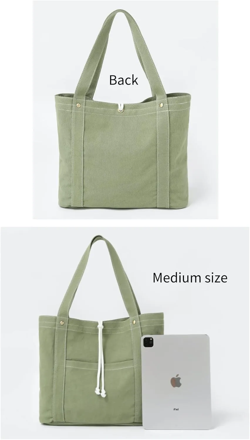 Jeelow 16oz Washed Canvas Tote Handbag Shoulder Bag with Pockets for Men & Women - Lightweight Casual Everyday Bag (Green)