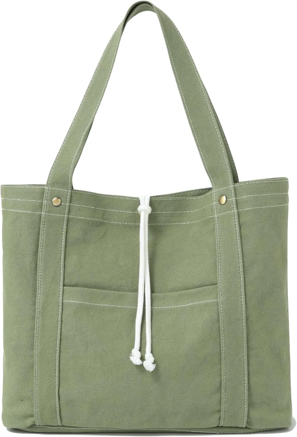 Jeelow 16oz Washed Canvas Tote Handbag Shoulder Bag with Pockets for Men & Women - Lightweight Casual Everyday Bag (Green)
