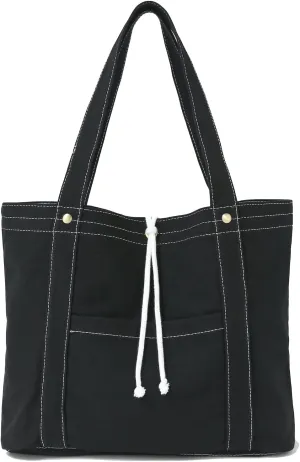 Jeelow Canvas Tote Handbag Shoulder Crossbody Bags Purses With Pockets For Men & Women