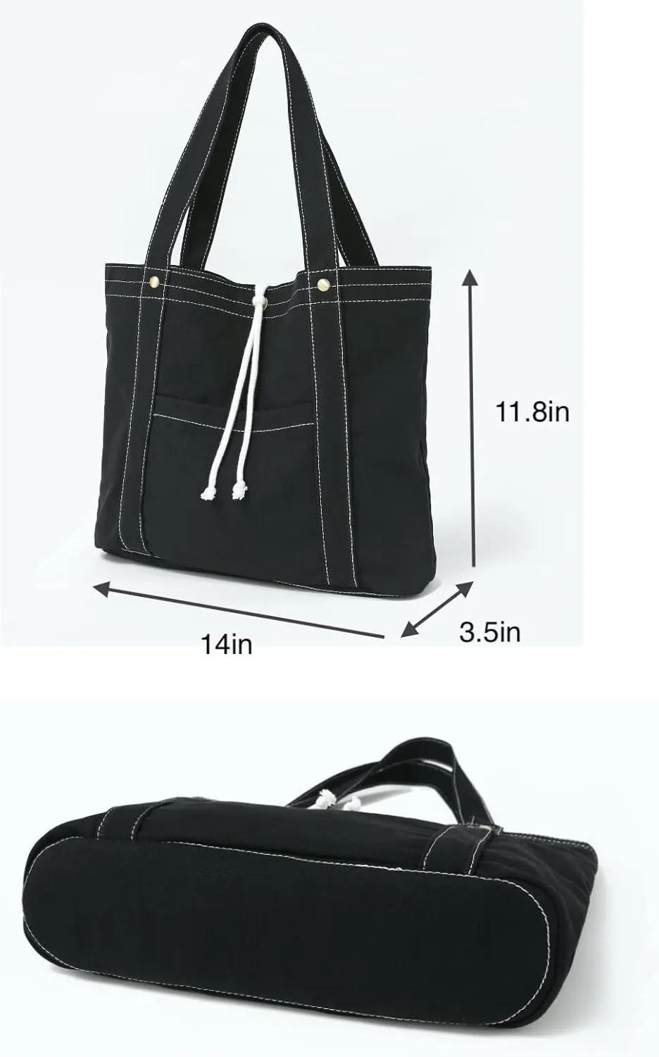 Jeelow Canvas Tote Handbag Shoulder Crossbody Bags Purses With Pockets For Men & Women