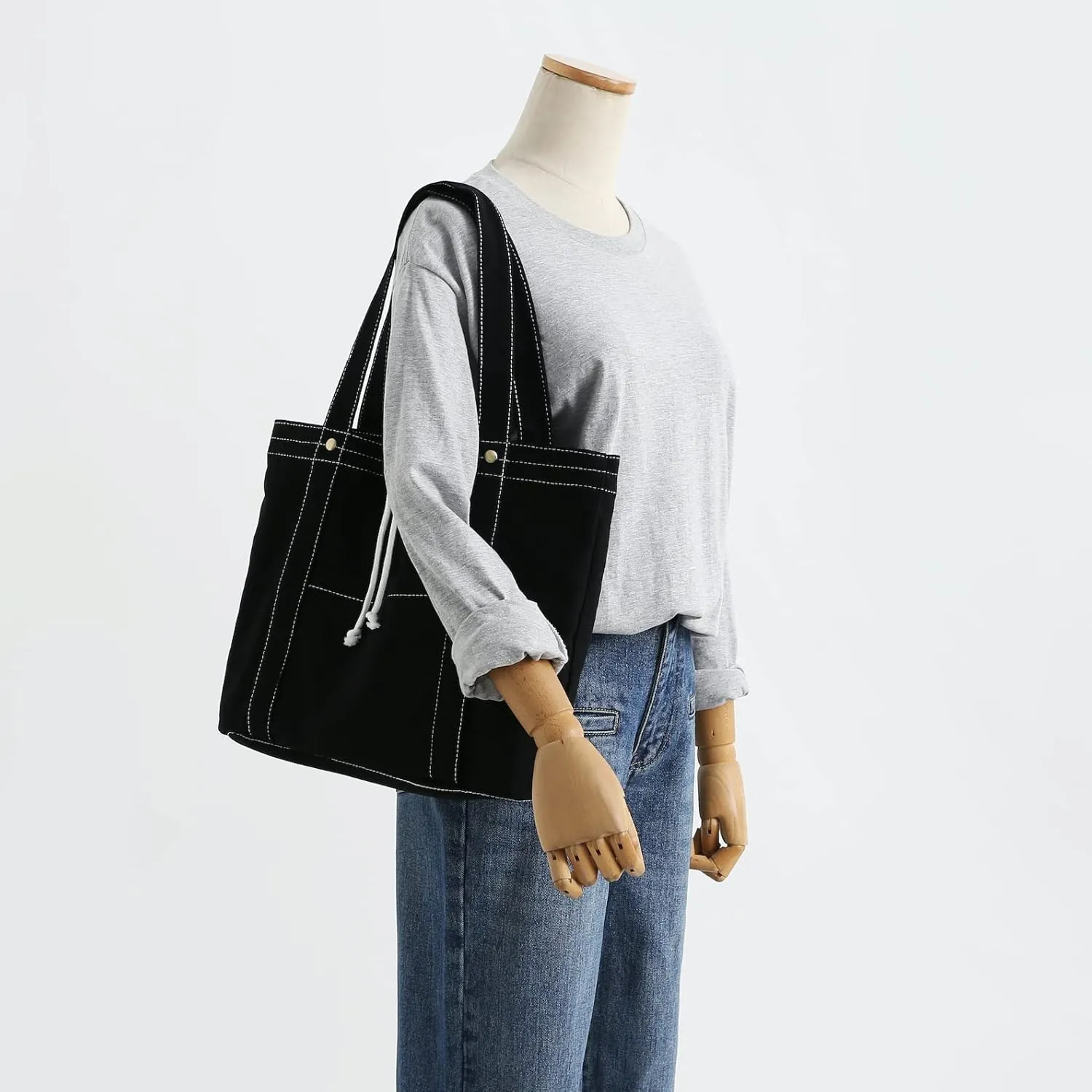 Jeelow Canvas Tote Handbag Shoulder Crossbody Bags Purses With Pockets For Men & Women