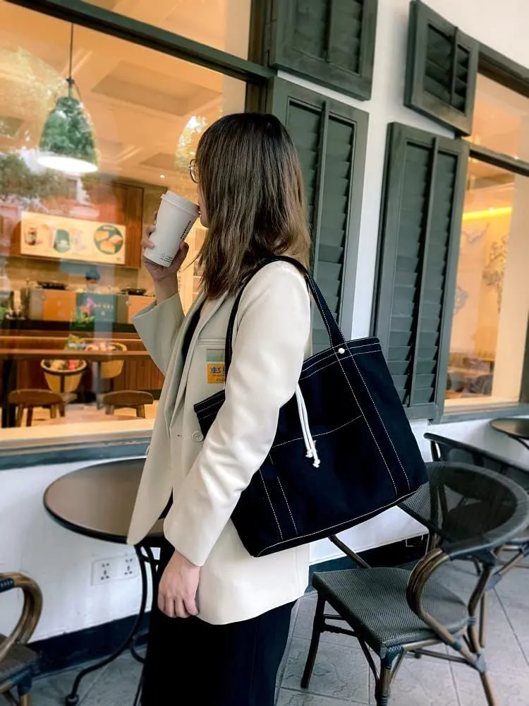 Jeelow Canvas Tote Handbag Shoulder Crossbody Bags Purses With Pockets For Men & Women