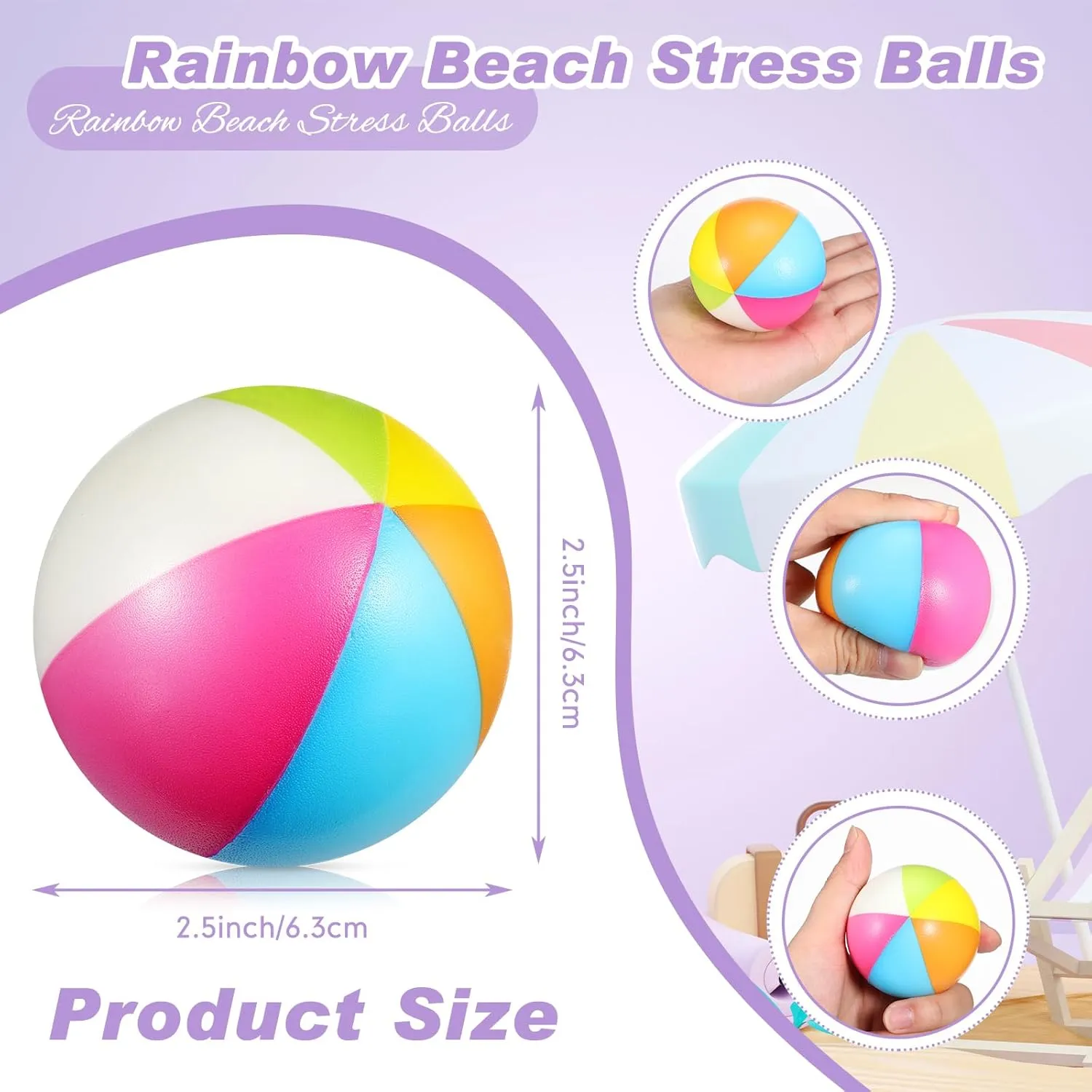 Jexine 100PCS Mini Beach Stress Balls Bulk 2.5" Rainbow Squeeze Mini Pool Balls Beach Stress Relief Toys for Girl Boy Birthday Summer Hawaiian Water Games Party Favor(Intense Color)