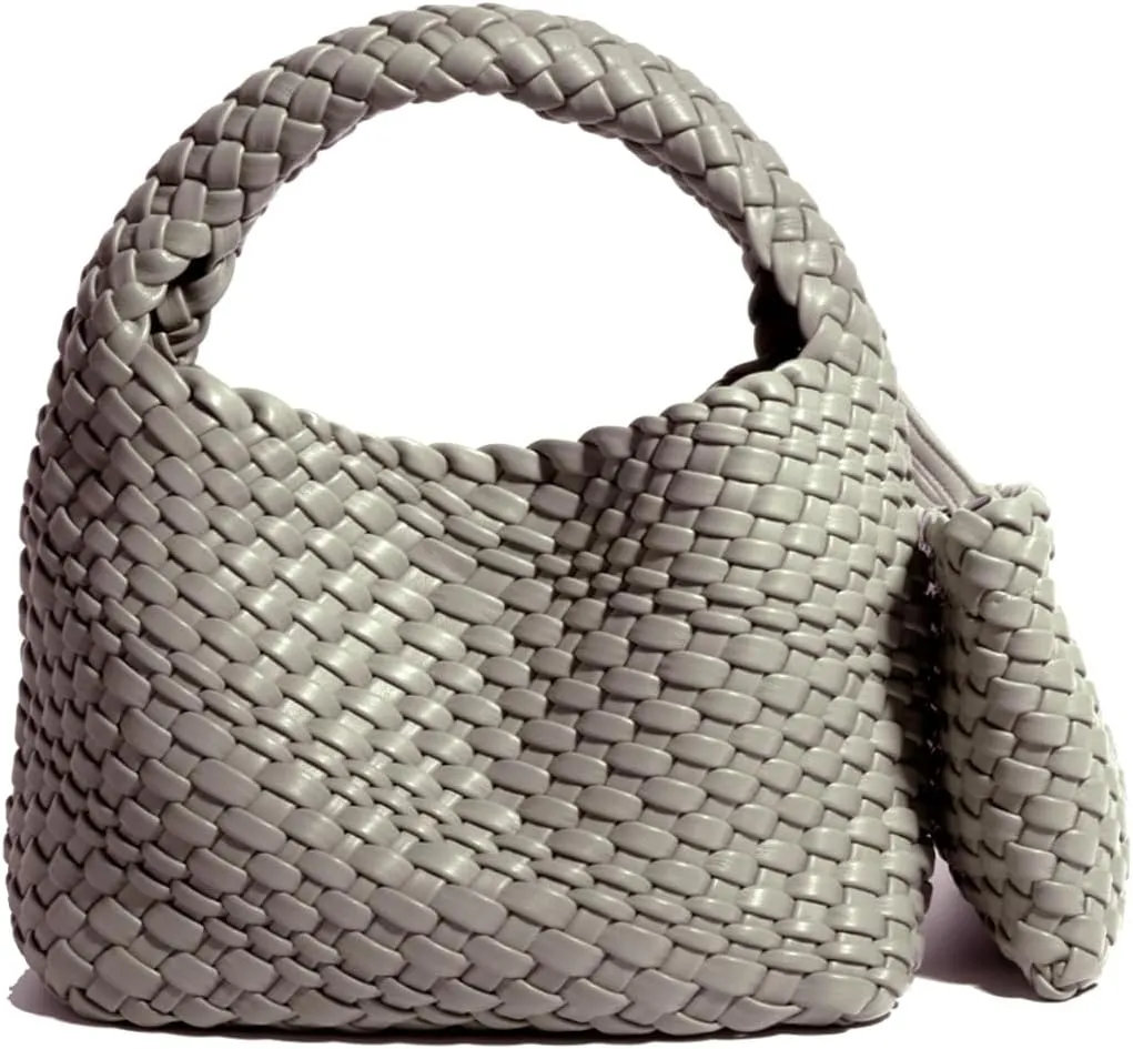 JINMANXUE Fashion Handbag for Women, Woven Tote Bucket Composite Bag, Knitting Chain Crossbody Shoulder Purse