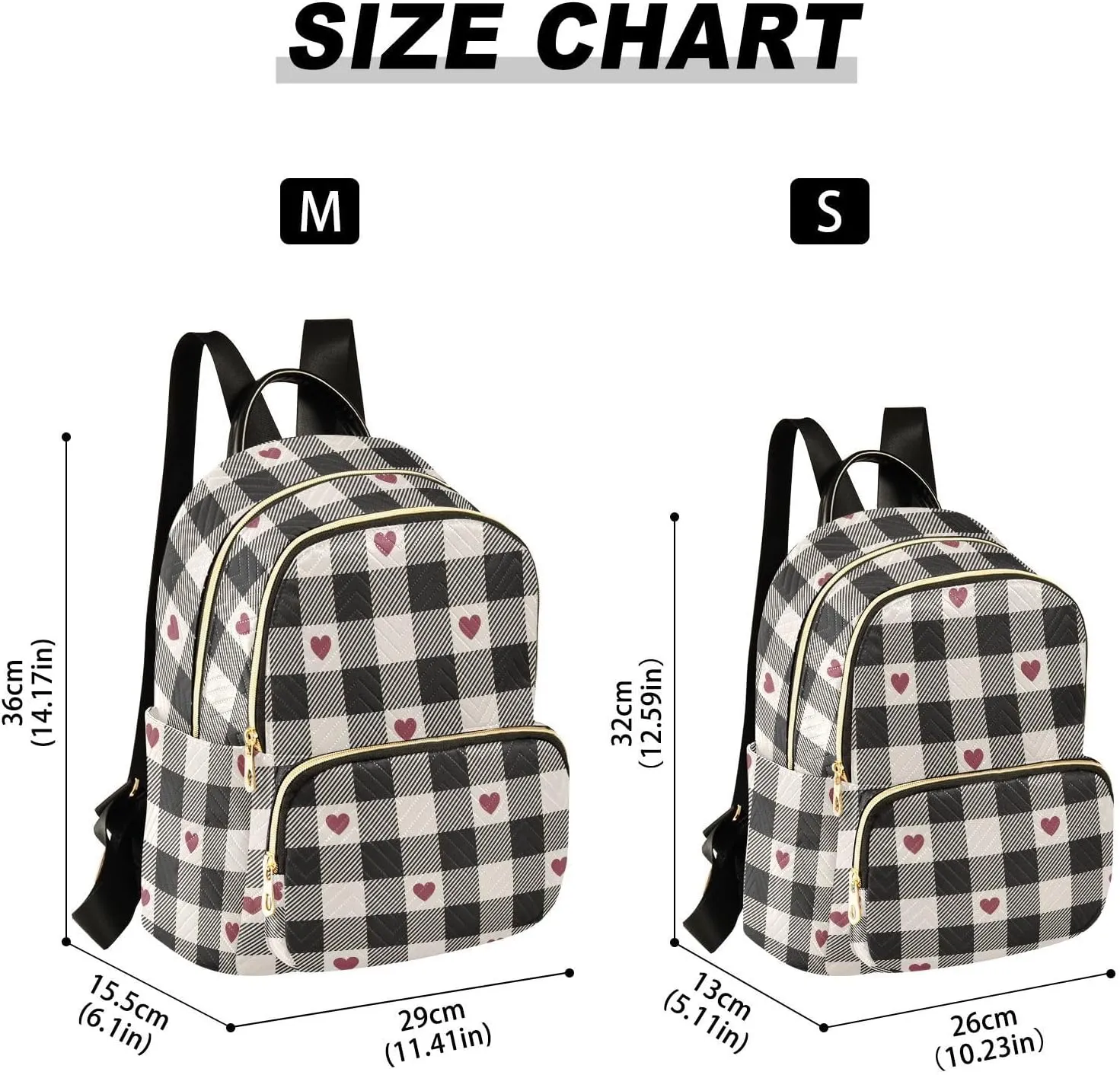 JIPONI Valentine Heart Buffalo Plaid Backpack Purse for Women Lightweight Back Pack Casual Daypack Travel Shoulder Bag Bookbag - S