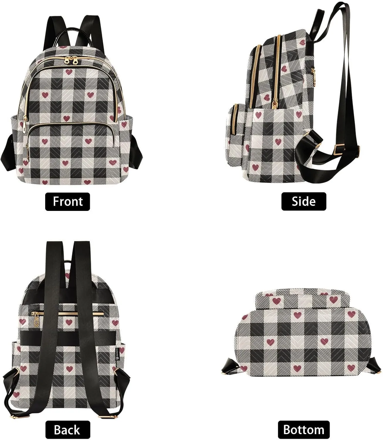JIPONI Valentine Heart Buffalo Plaid Backpack Purse for Women Lightweight Back Pack Casual Daypack Travel Shoulder Bag Bookbag - S