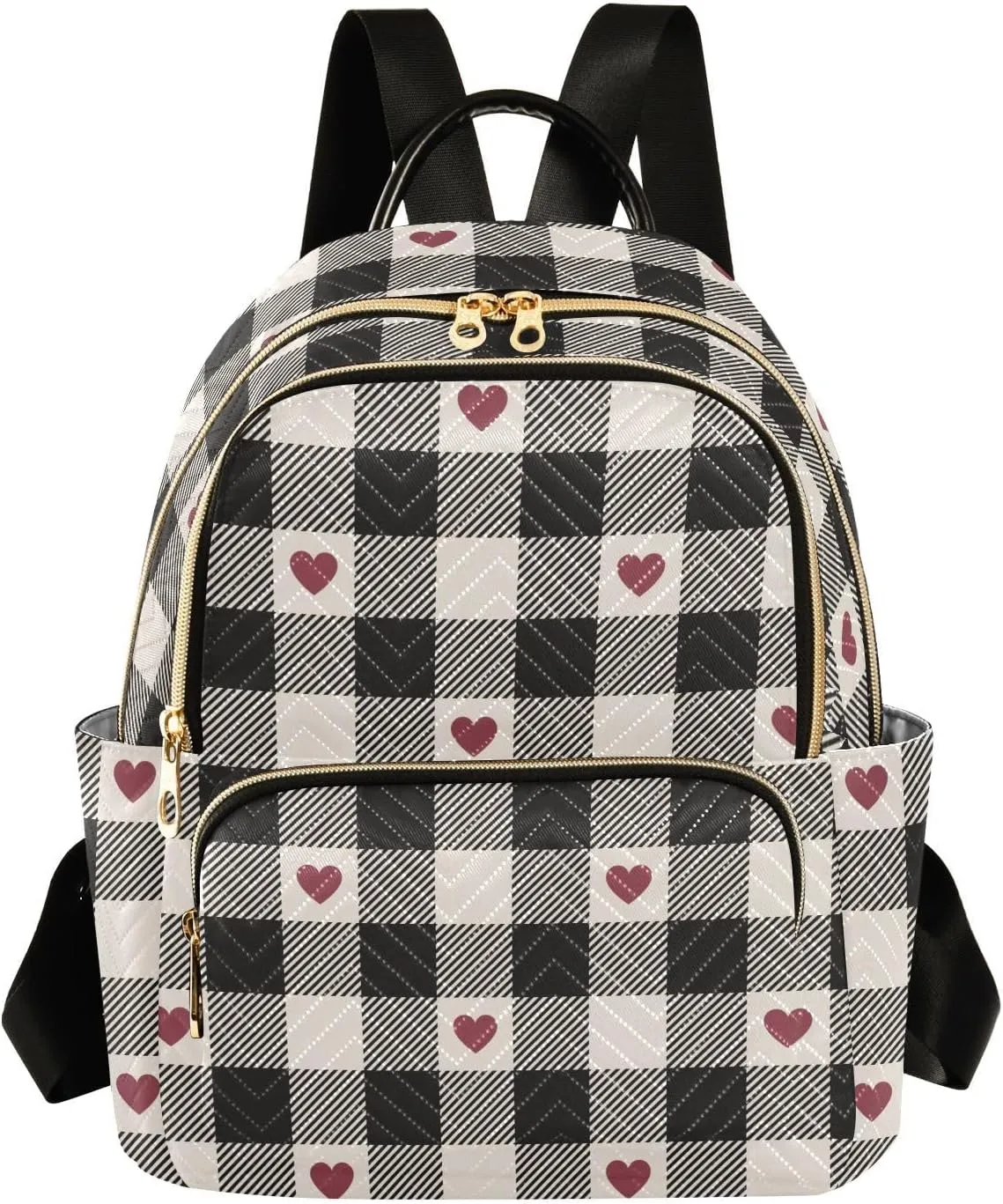 JIPONI Valentine Heart Buffalo Plaid Backpack Purse for Women Lightweight Back Pack Casual Daypack Travel Shoulder Bag Bookbag - S