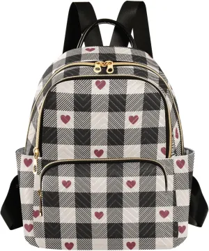 JIPONI Valentine Heart Buffalo Plaid Backpack Purse for Women Lightweight Back Pack Casual Daypack Travel Shoulder Bag Bookbag - S