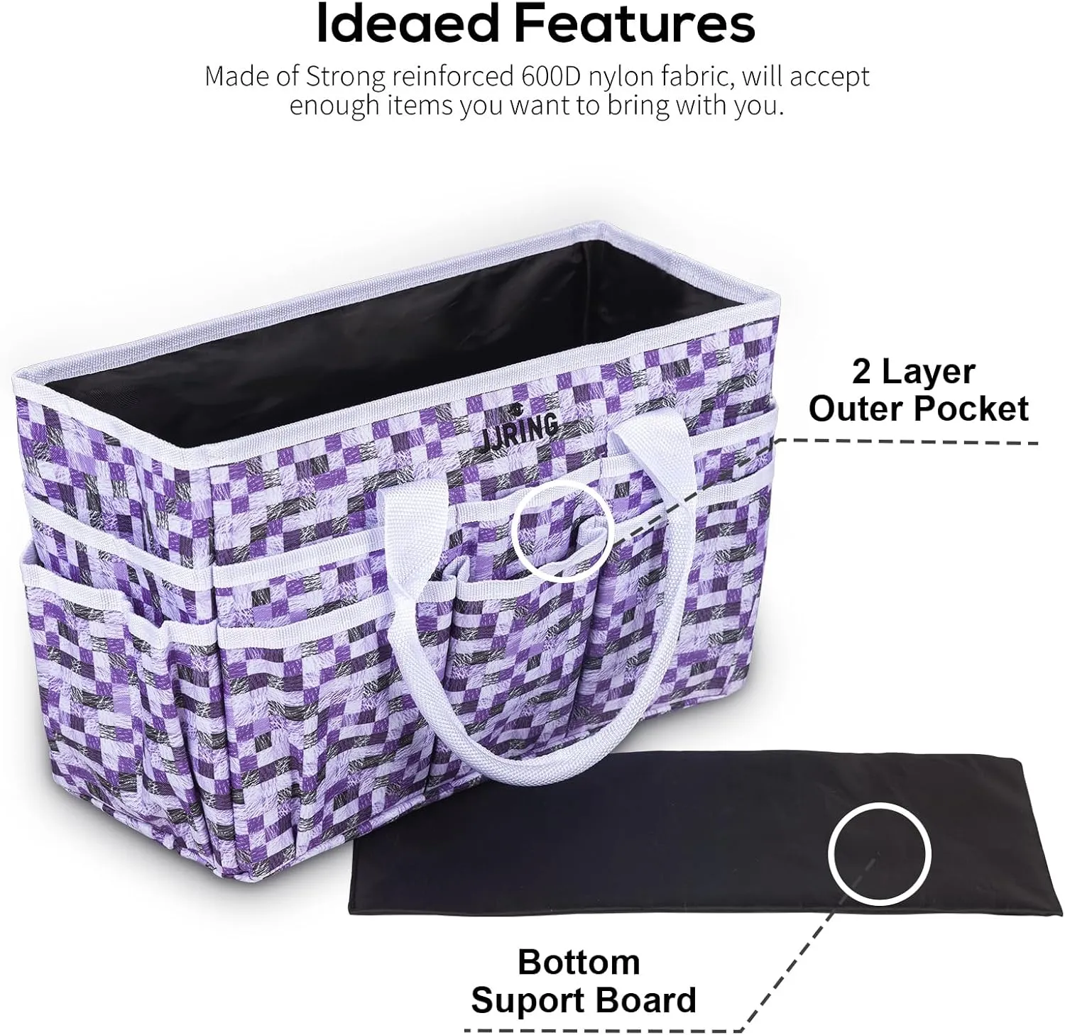 JJRING Craft Tote Storage Bag, Art Organizer Tote Bag with Multiple Pockets, Craft Supply Bag for Art, Craft, Sewing, and Office Supplies, Purple, JT0639