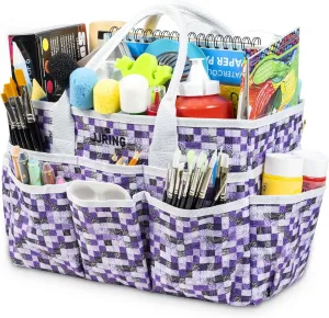 JJRING Craft Tote Storage Bag, Art Organizer Tote Bag with Multiple Pockets, Craft Supply Bag for Art, Craft, Sewing, and Office Supplies, Purple, JT0639