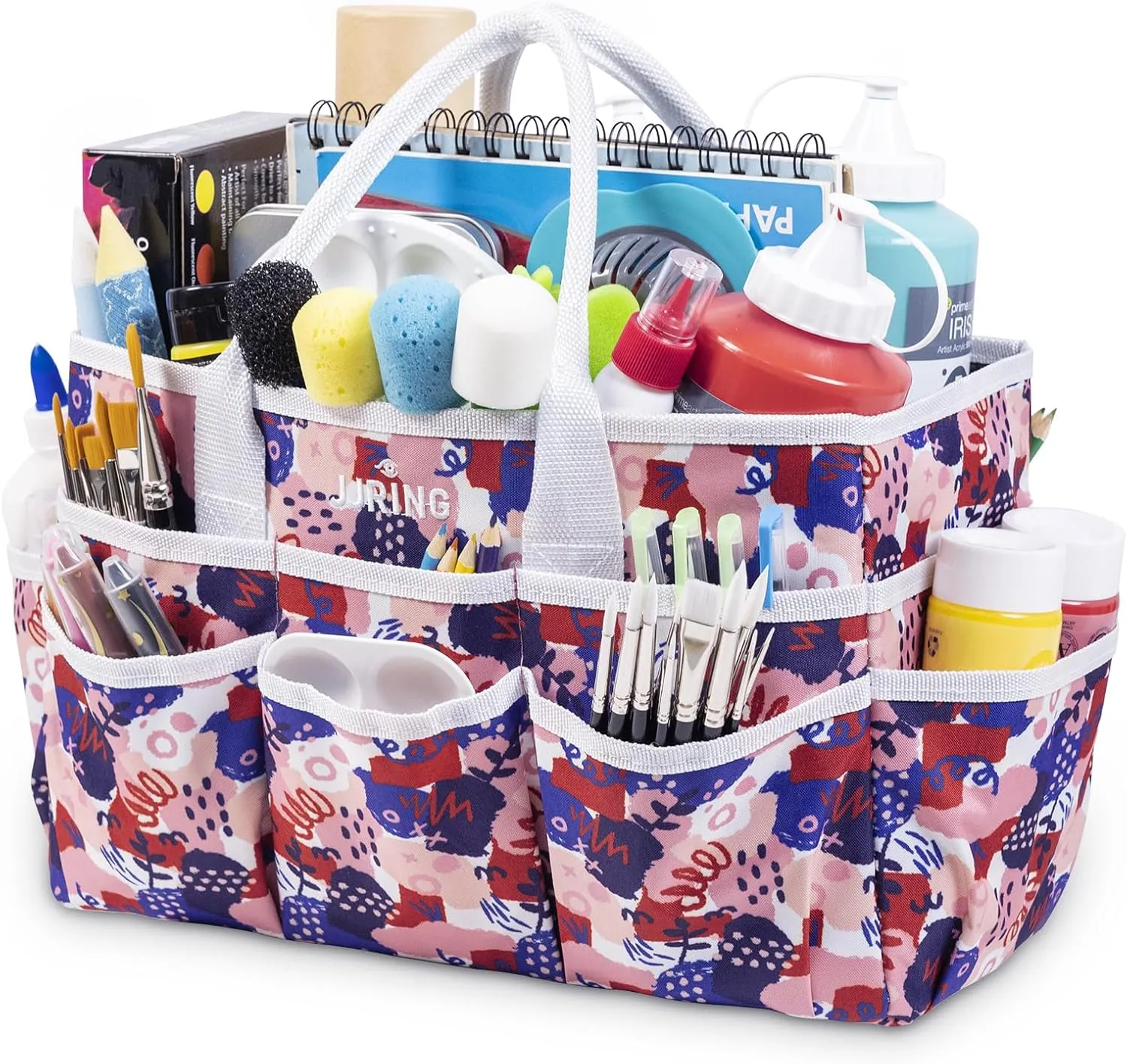JJRING Craft Tote Storage Bag, Art Organizer Tote with Multiple Pockets, Craft Supply Bag for Art, Sewing, and Office Supplies, Pink